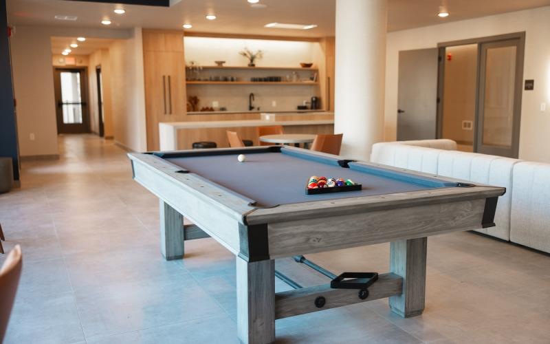 a pool table in a room